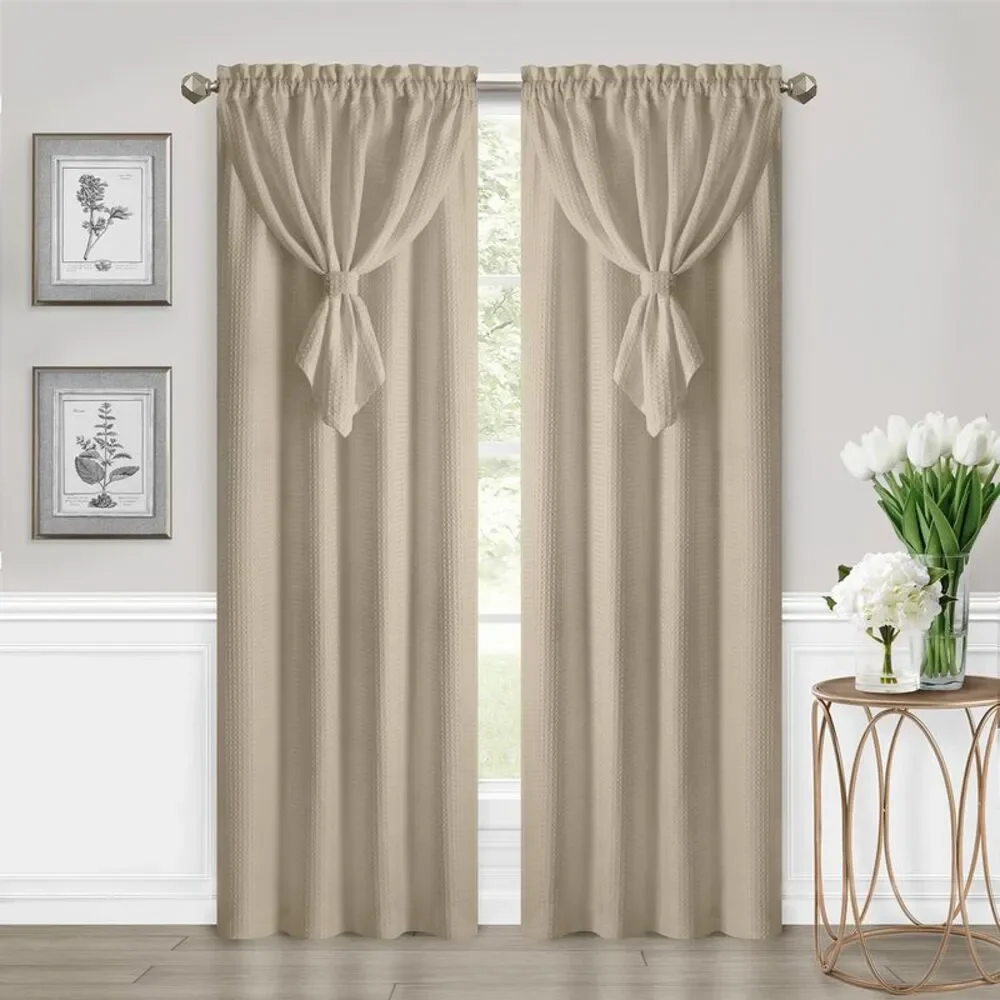 PowerSellerUSA Rod Pocket Blackout Window Curtains Panel with Attached Valance