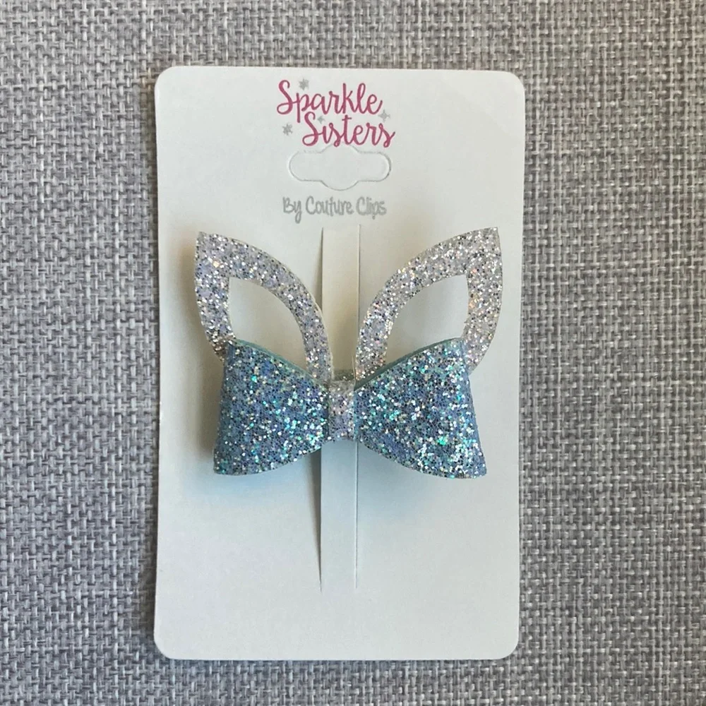 Sparkle Sisters Glitter Bunny Ears Hair Clip, NEW