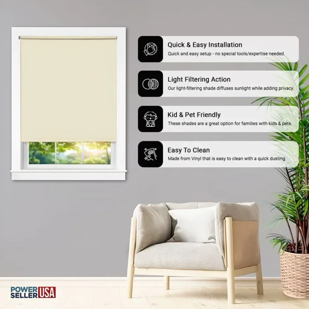 Light Filtering Cordless Window Roller Shades (37