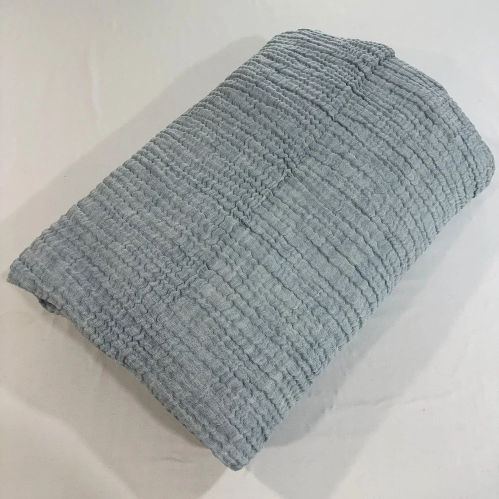 Pottery Barn Cloud Linen Cotton Duvet Cover Full Queen Light Blue Textured Gauze