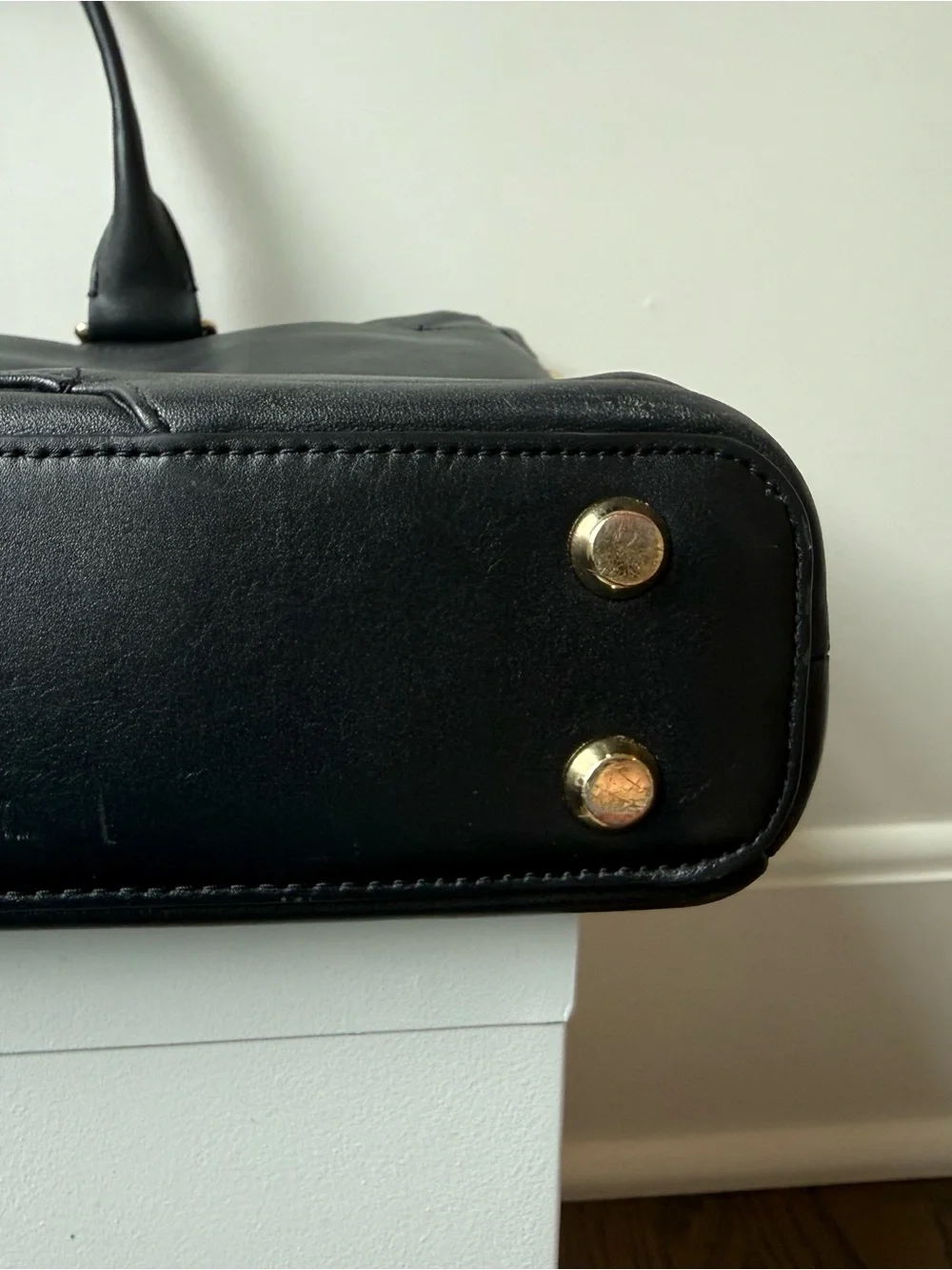 Tumi Black Leather Tote with Gold Hardware