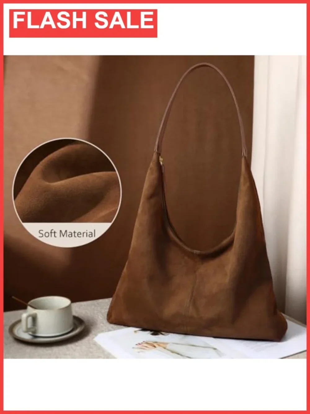 Faux Suede Hobo Shoulder Bag Slouchy Satchel Crossbody Purse