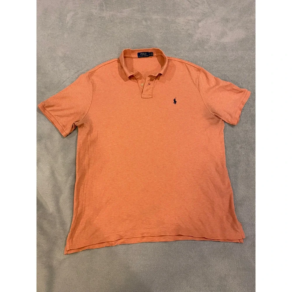 Mens Ralph Lauren Short Sleeve Golf Polo Shirt Cotton Soft Orange L Large