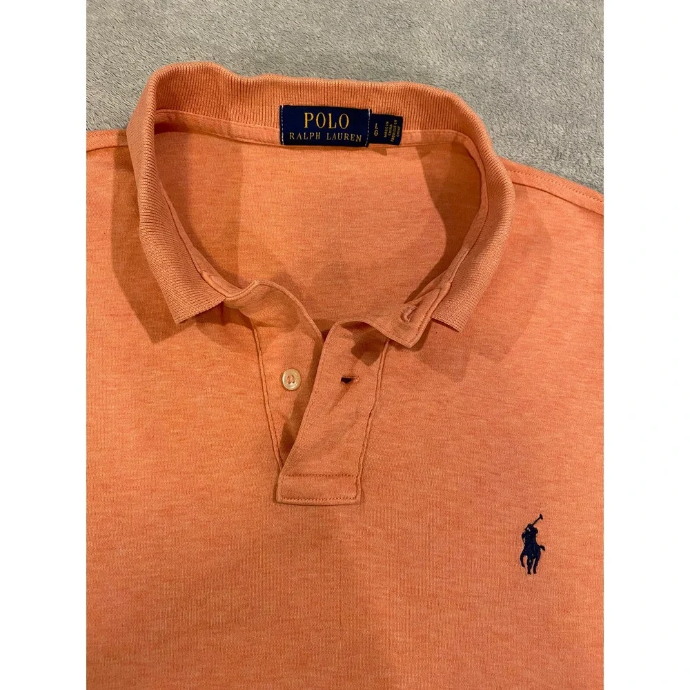 Mens Ralph Lauren Short Sleeve Golf Polo Shirt Cotton Soft Orange L Large