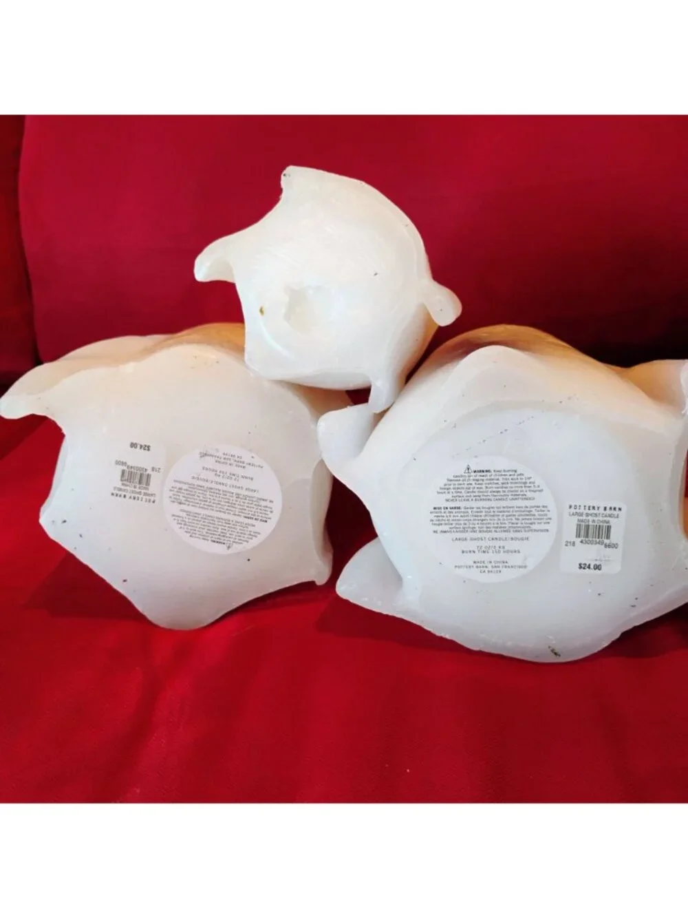 Set Of 3 Pottery Barn Bougie Boo Moaning Ghost-Shaped Candles 2 Large, 1 Small