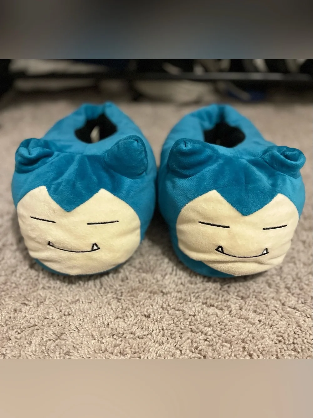 Pokemon Snorlax Plush Kids Footie Slippers - Teal Blue with Cream Face