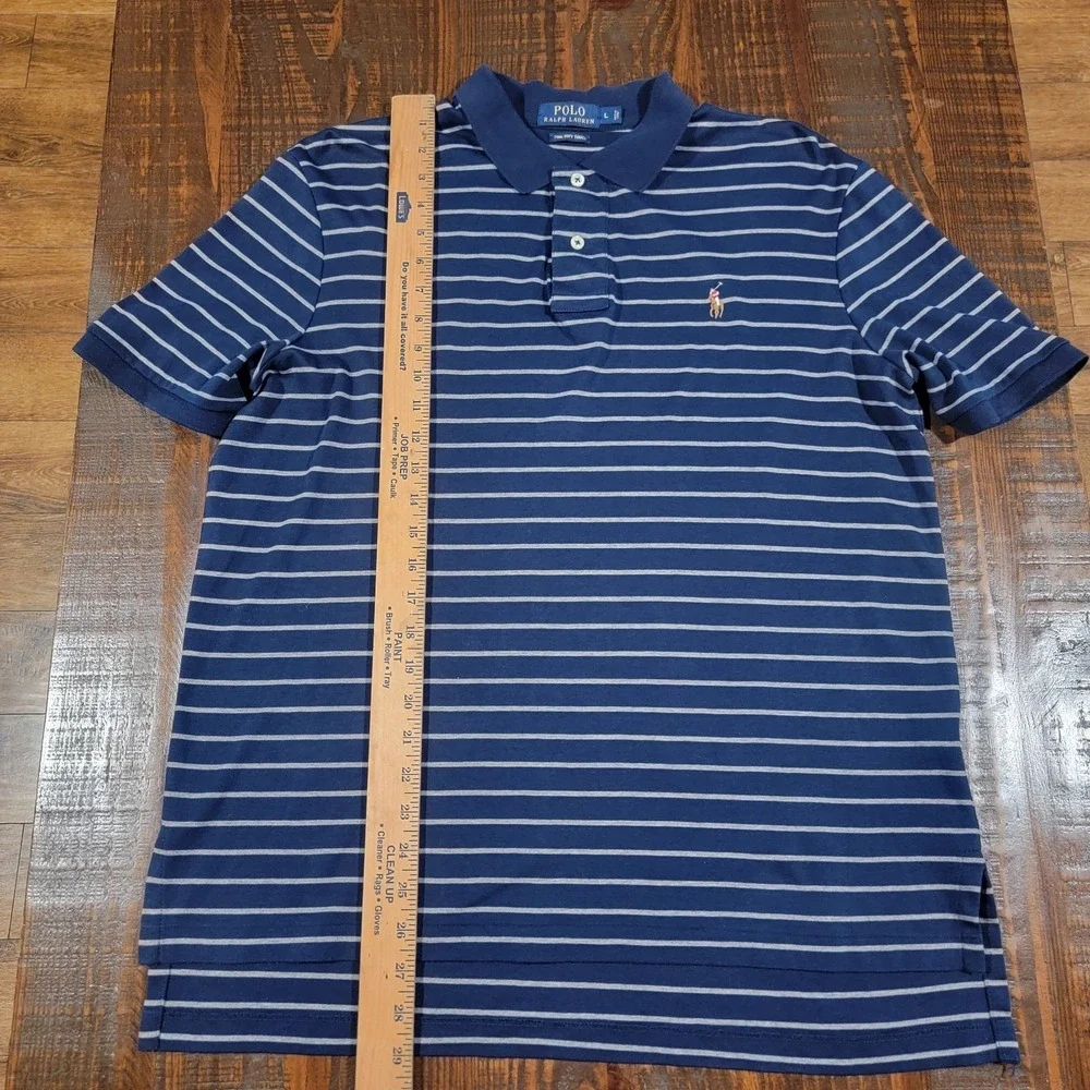 VTG Ralph Lauren Men's Polo Shirt‎ 100% Cotton Striped Shirt Size L