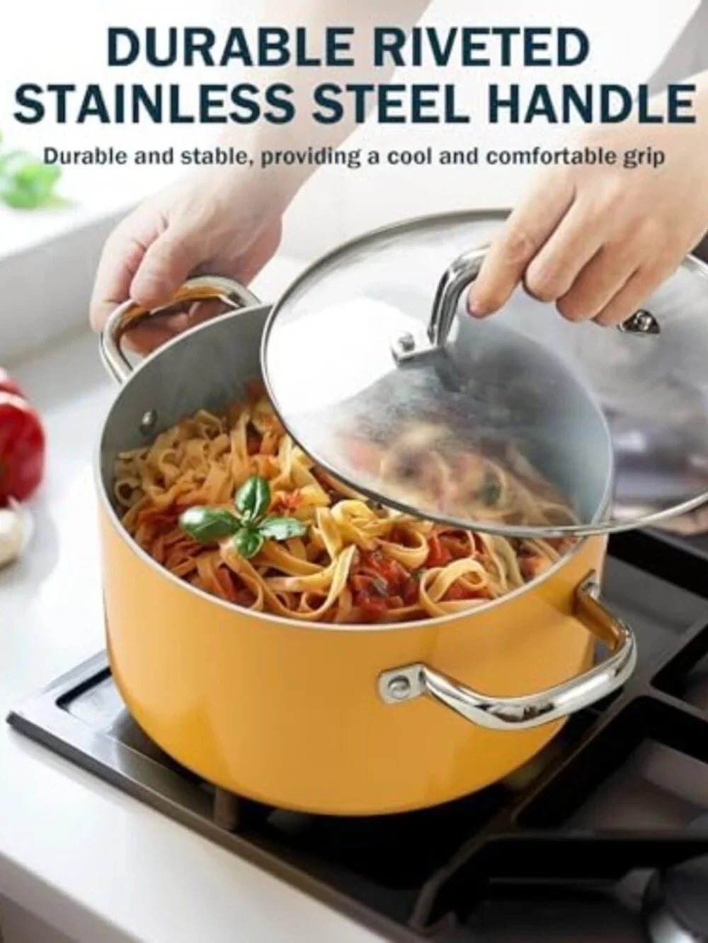 6 Quart Ceramic Nonstick Stock Pot with Lid - Induction Cookware for Cooking