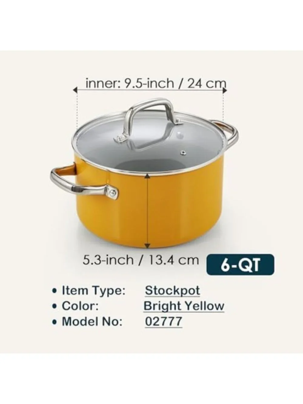 6 Quart Ceramic Nonstick Stock Pot with Lid - Induction Cookware for Cooking