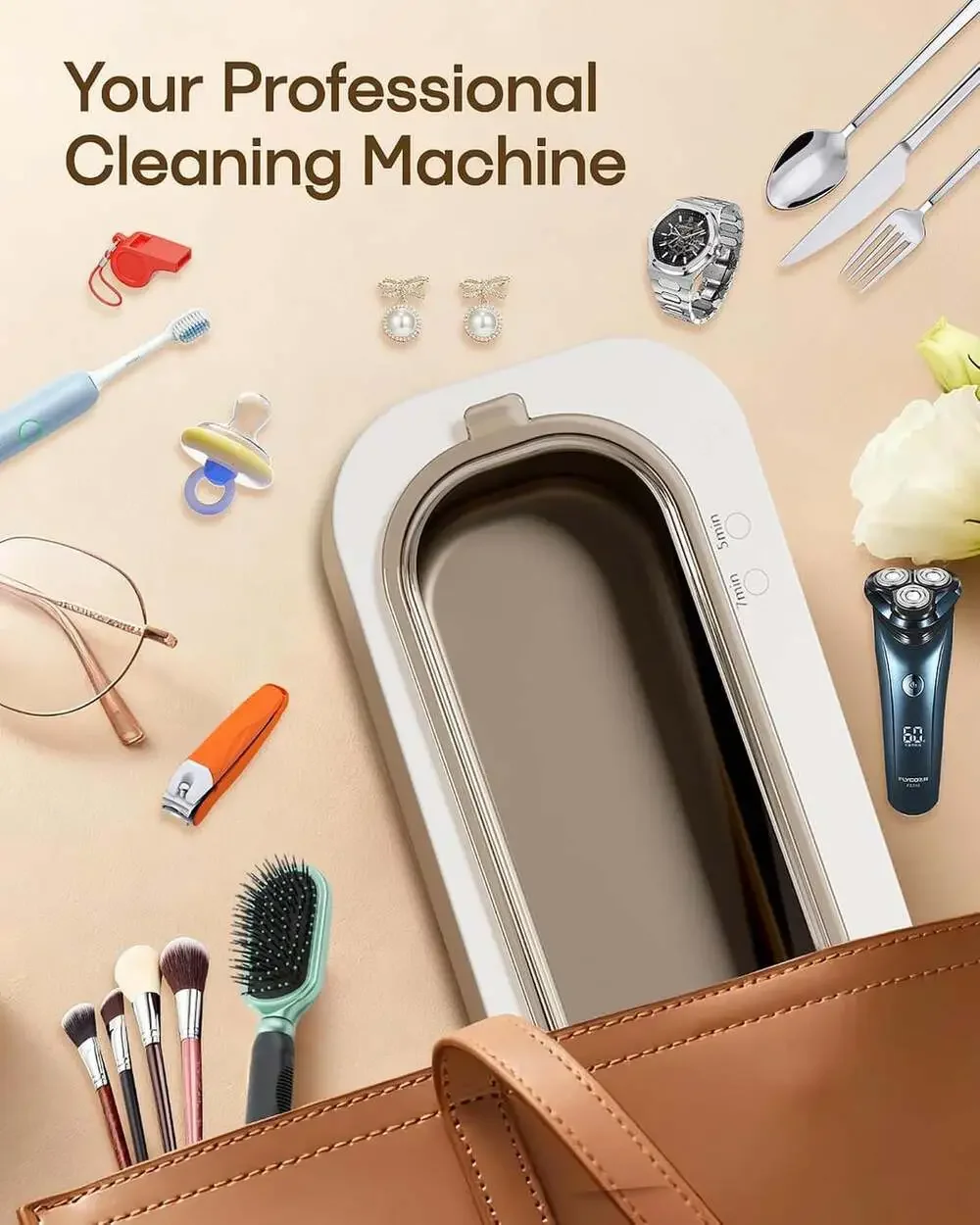 Ultrasonic Jewelry Cleaner 48Khz Stainless Steel 350Ml Deep Clean for Rings