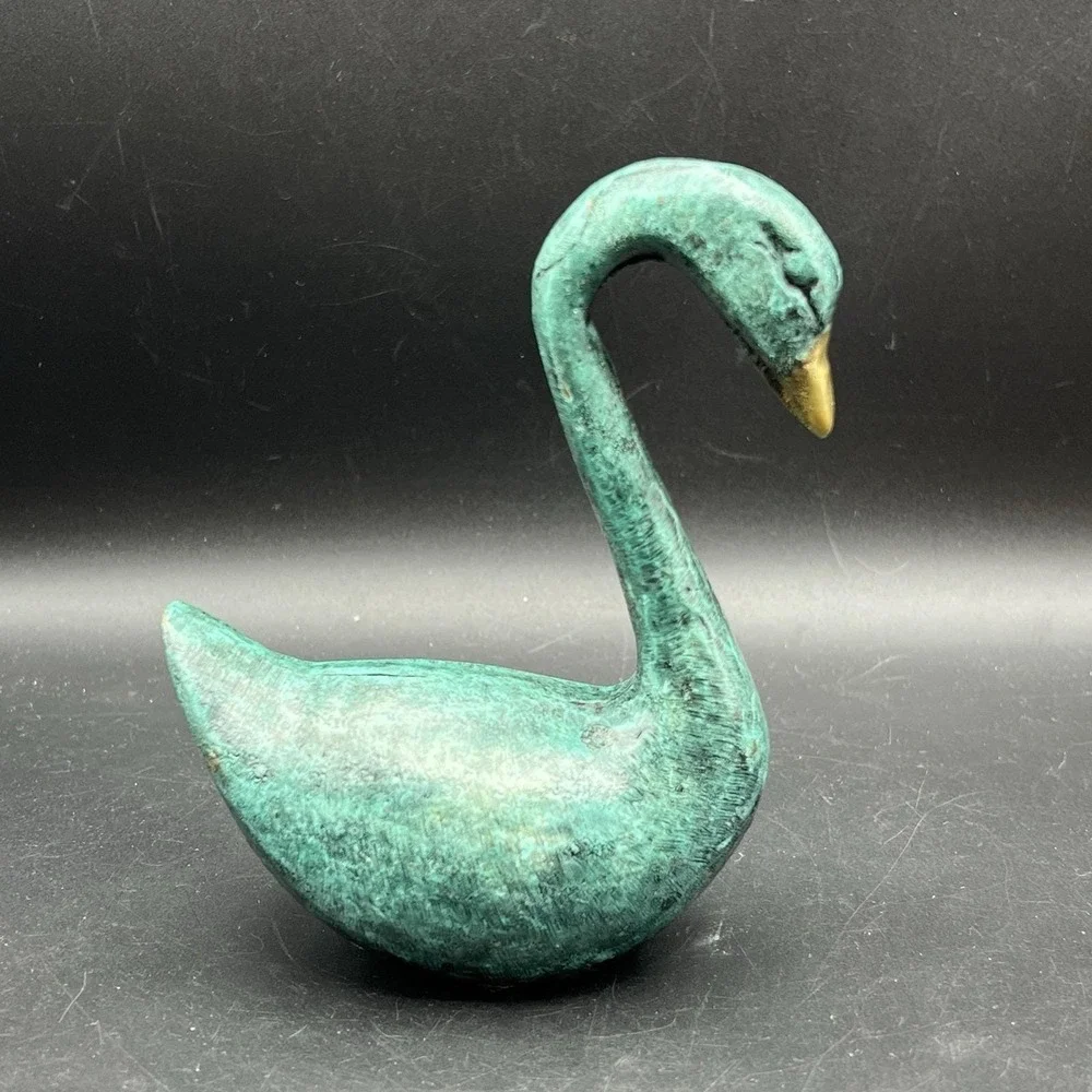 Vintage Verdigris Brass Swan Bird Blue Green Gold Decor‎ Heavy 5