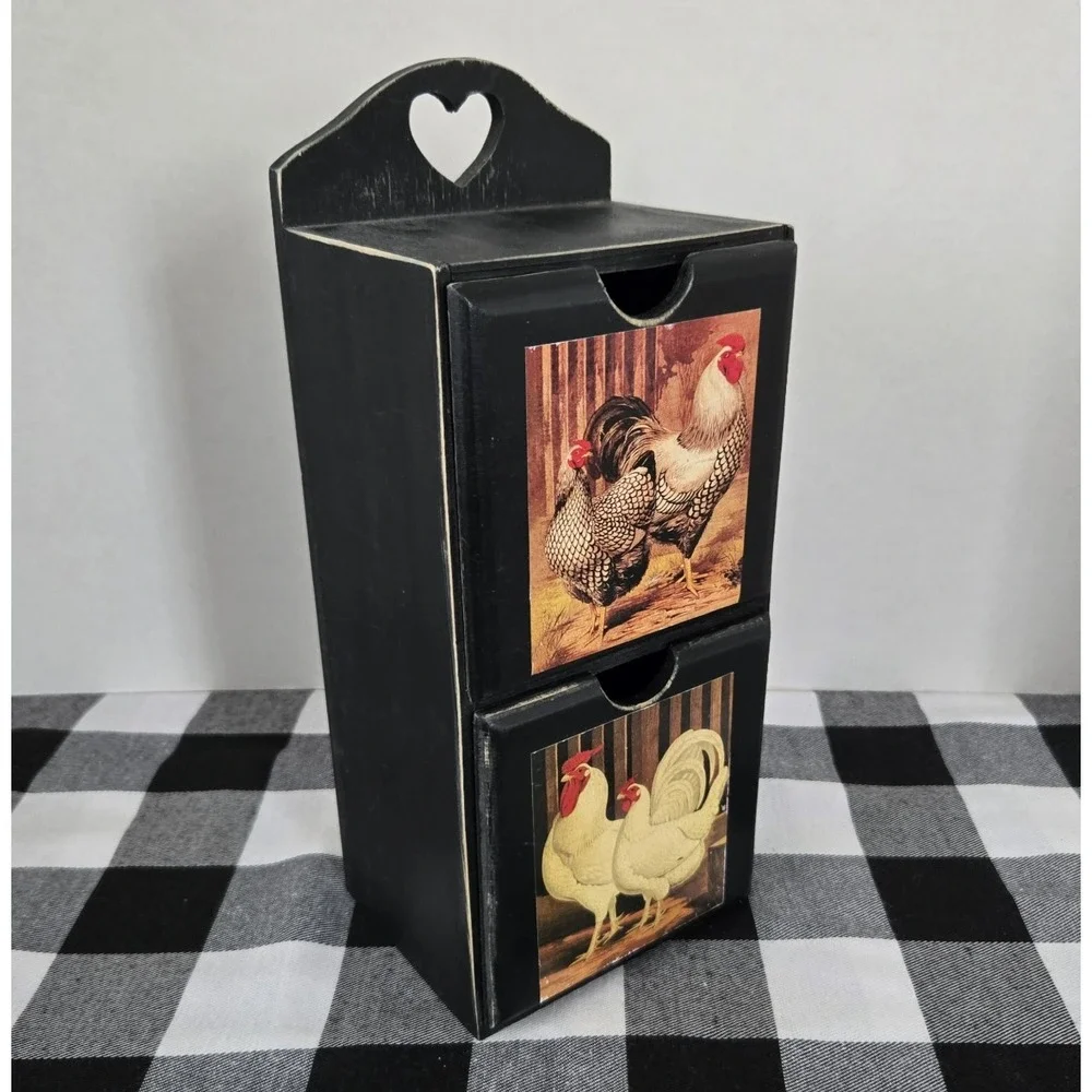Wooden Farmhouse Shelf‎ W 2 Drawers Chickens Roosters Country Rustic