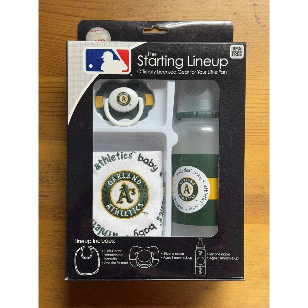 Oakland Athletics A's MLB 3 Pk Baby Bottle Pacifier Bib BPA Free Starting Lineup
