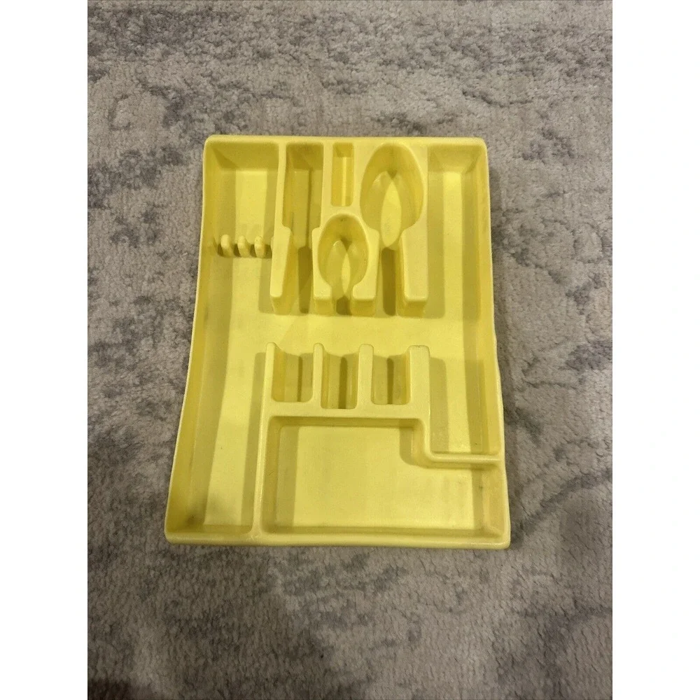 Silverware‎ Flatware Drawer Organizer Tray VTG Yellow Kitchen Knife Fork Spoon