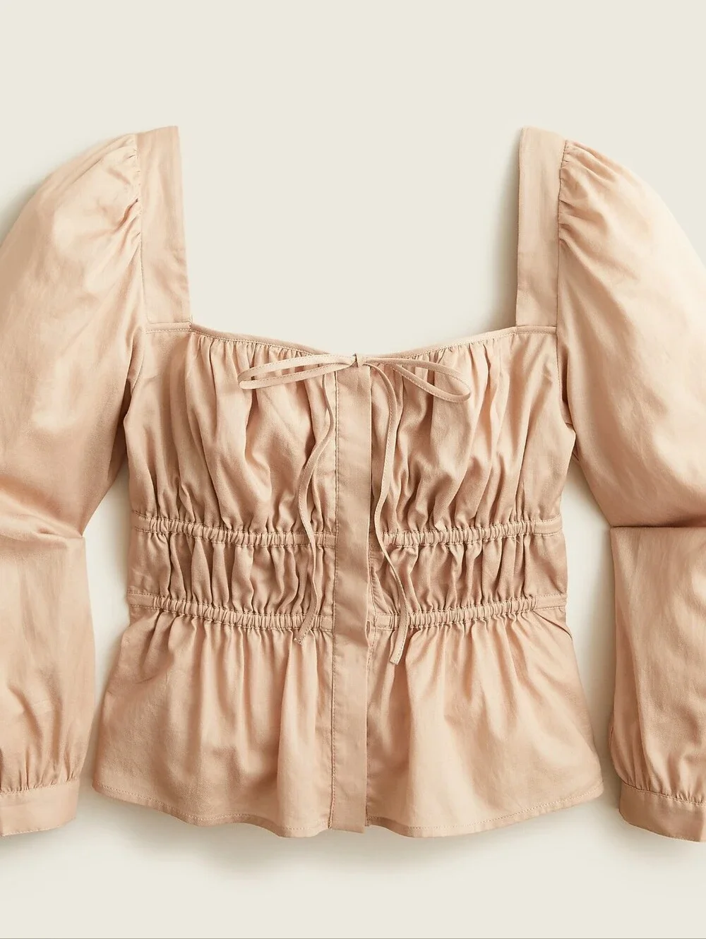 New! J. Crew Sz 8 Cinched-waist Top in Cream Herringbone Cotton NWT