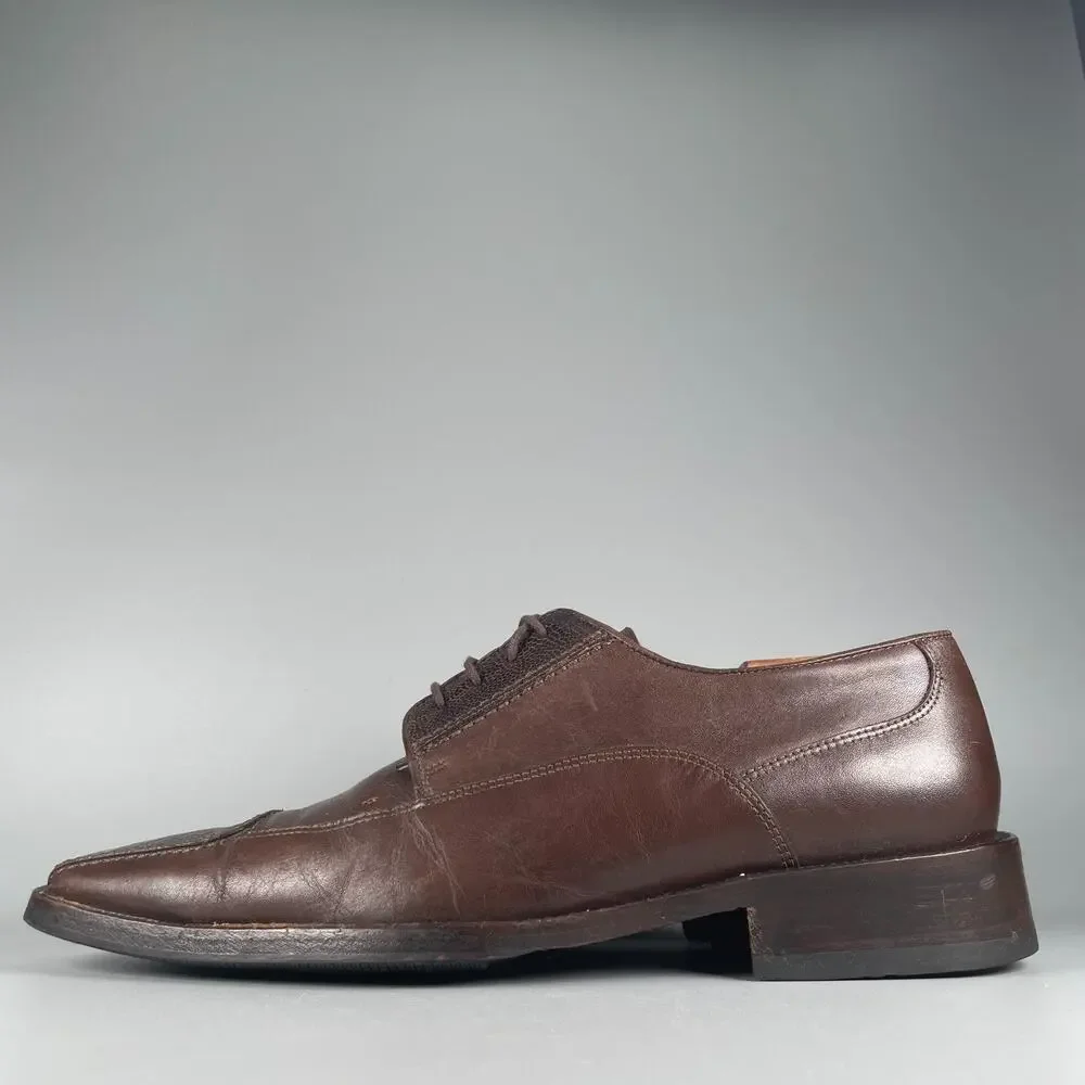 David Eden Joes Men's Size 9.5 Brown Croc Leather Lace Up Dress Shoes Casual GUC