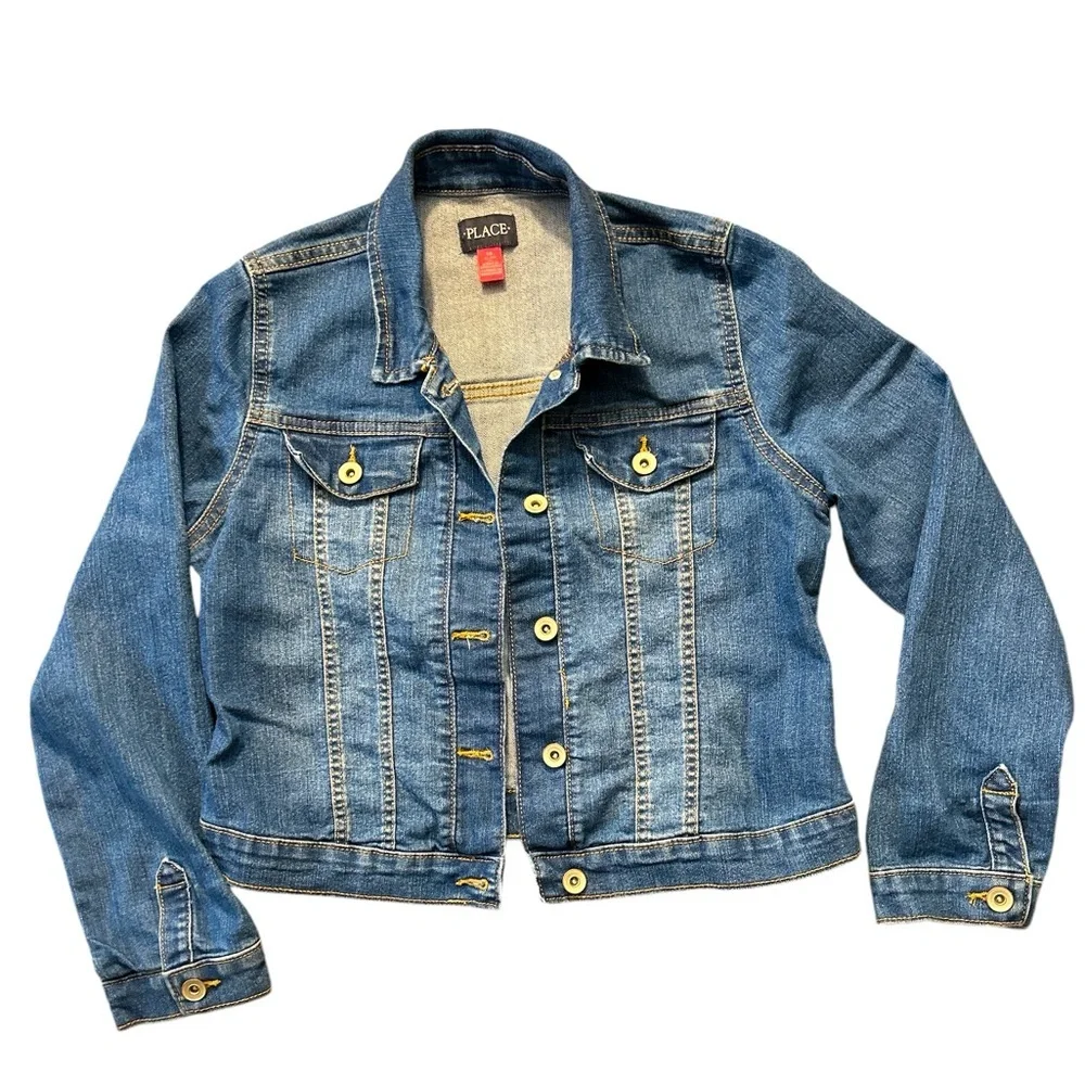 The Childrens Place Girls Denim Jacket Medium Wash Blue Jean Trucker Size 14 XL