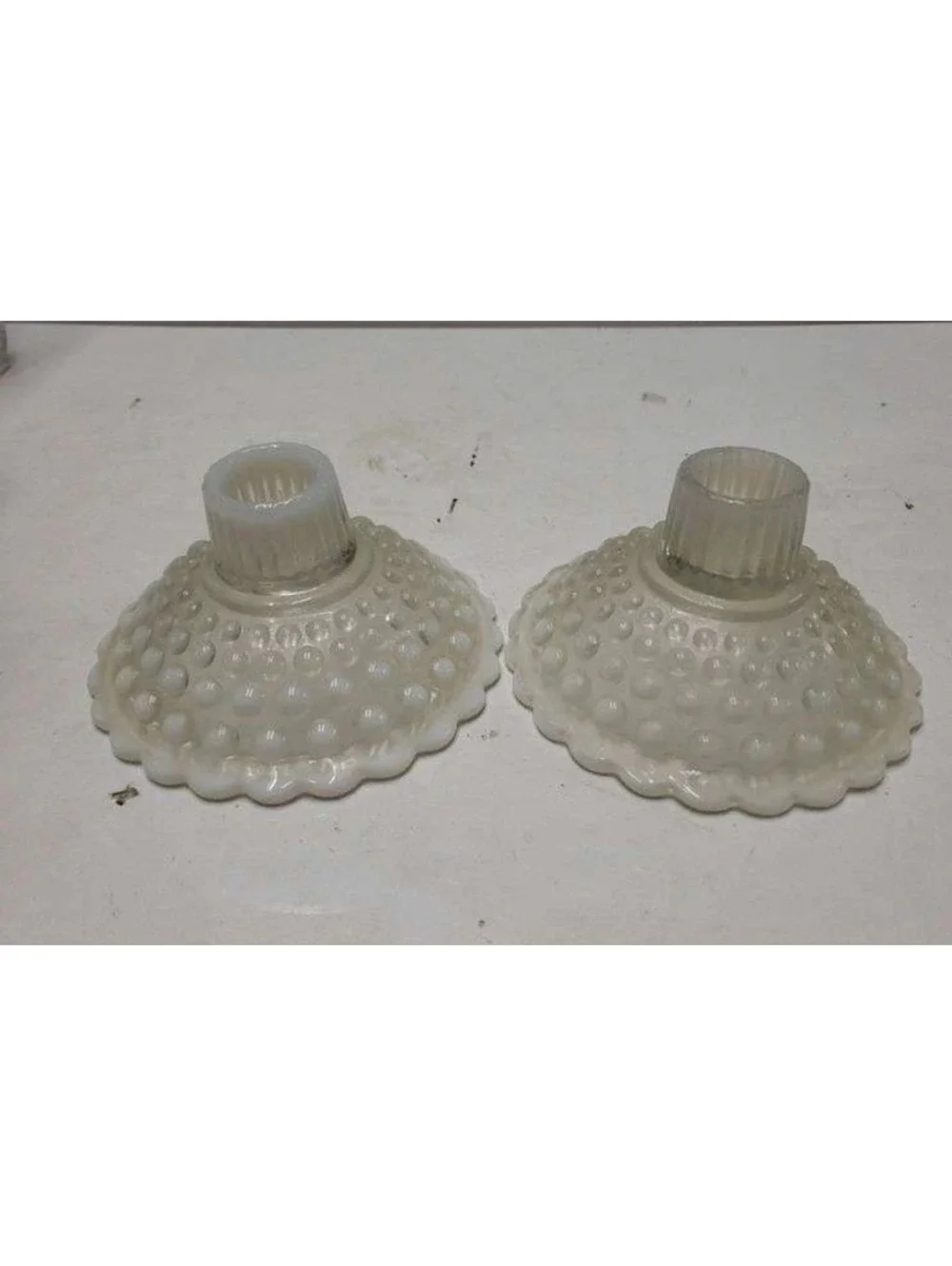 White hobnail milk glass lamp shades pair