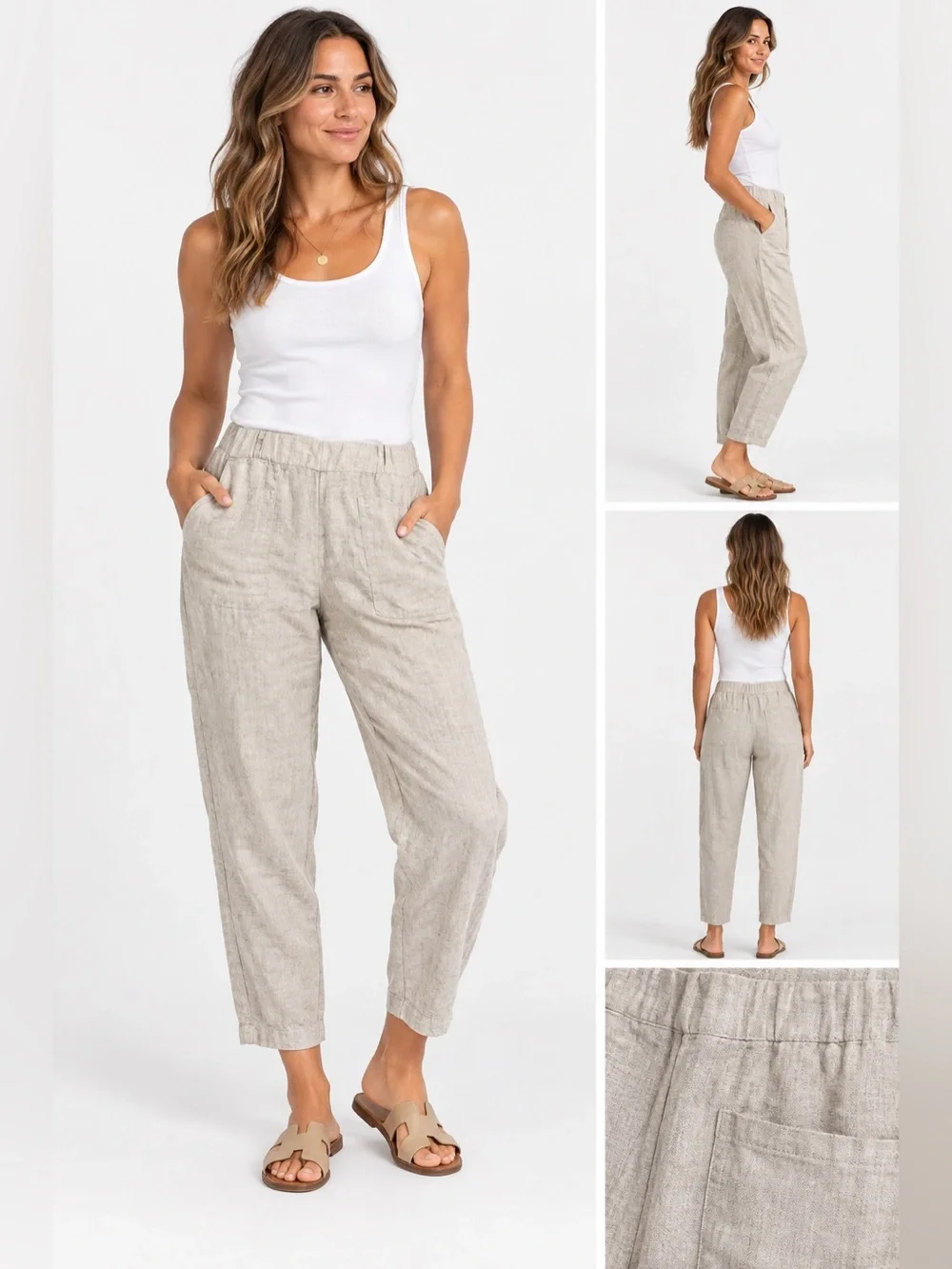 Quince Pants Womens L European Linen Tapered Ankle Pull On Casual Lightweight