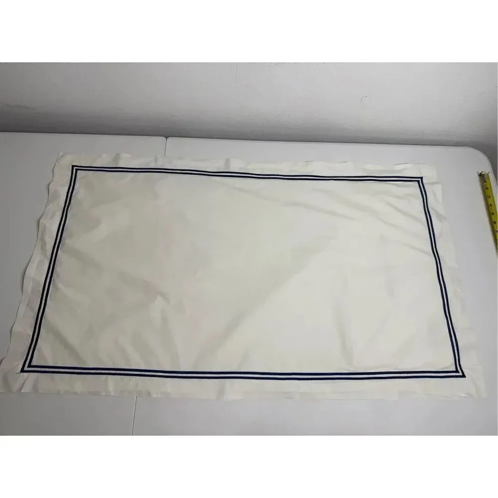 Mastro Raphael Cotton Pillowcase Blue Trim Made in Italy Size 21” X 35” See Note
