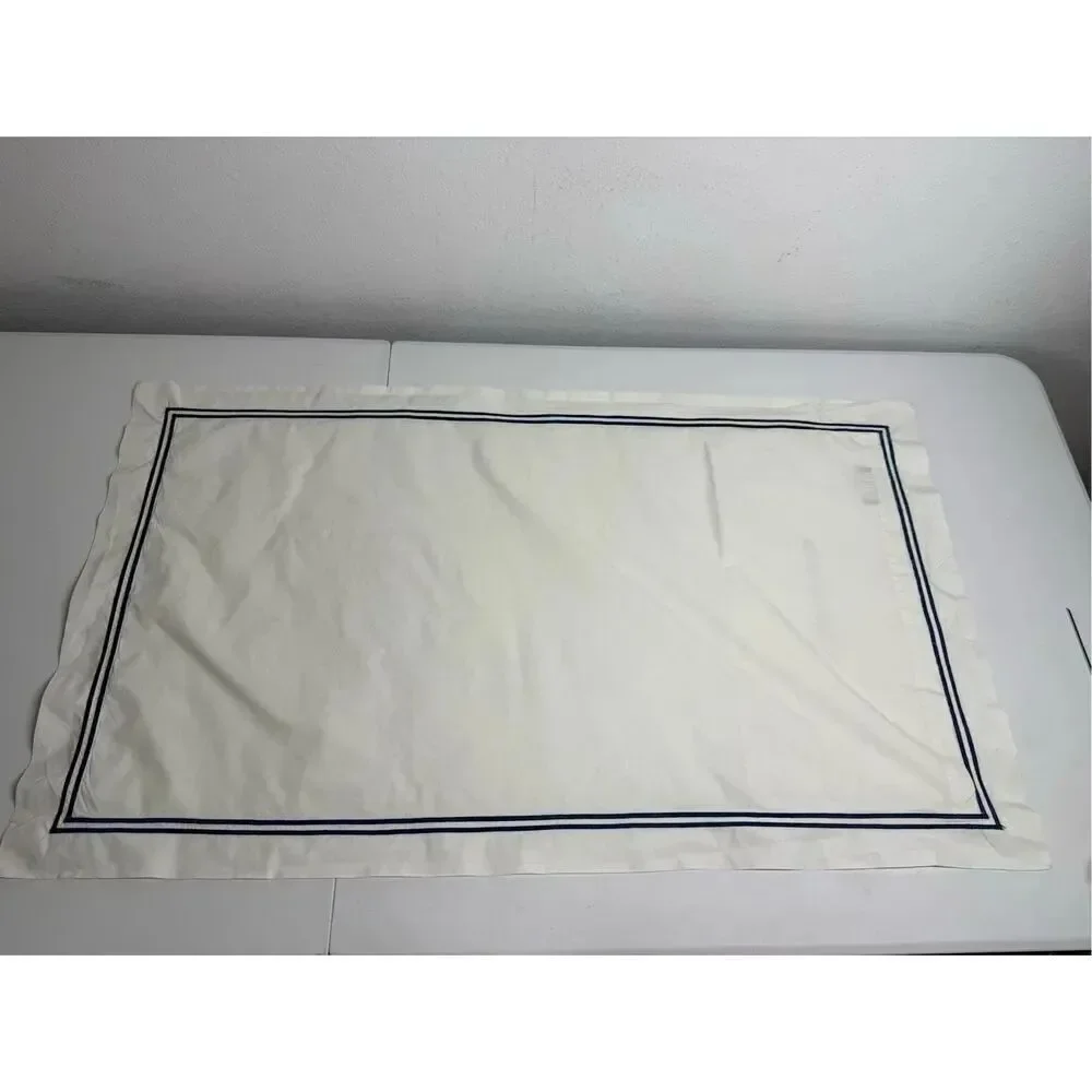 Mastro Raphael Cotton Pillowcase Blue Trim Made in Italy Size 21” X 35” See Note