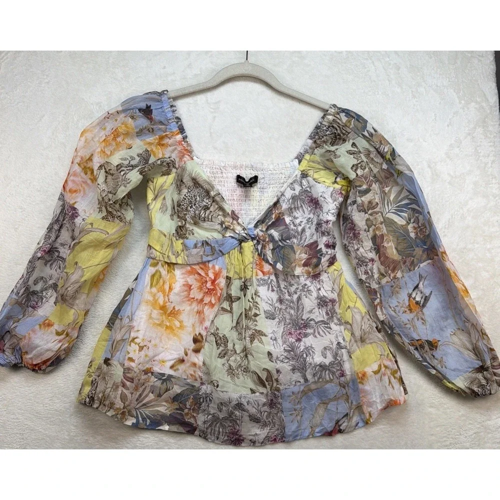Banana Republic Floral Smocked Peasant‎ Top Women's Small Tall Boho Romantic