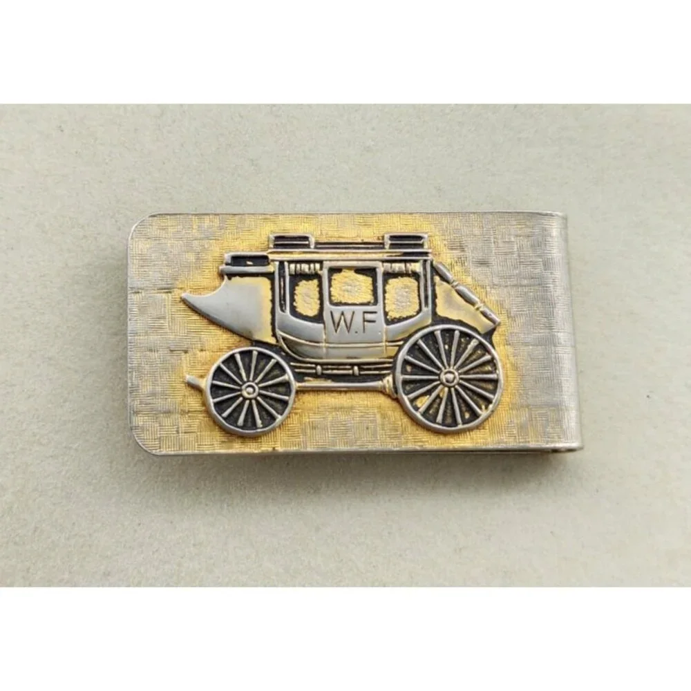 Vintage Wells Fargo US Mail Stage Coach‎ Money Clip Gold/Silver Toned 2