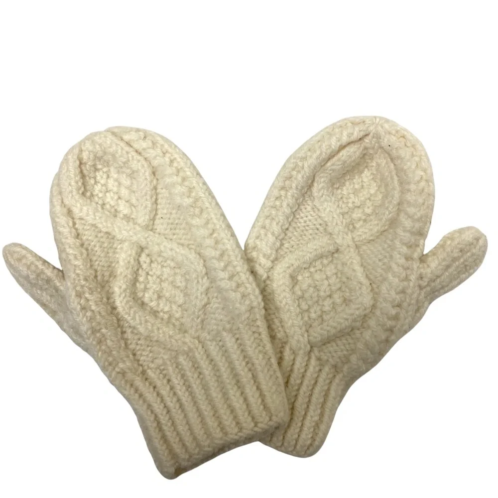 ARAN Kids Mittens Wool Natural Cream Handmade