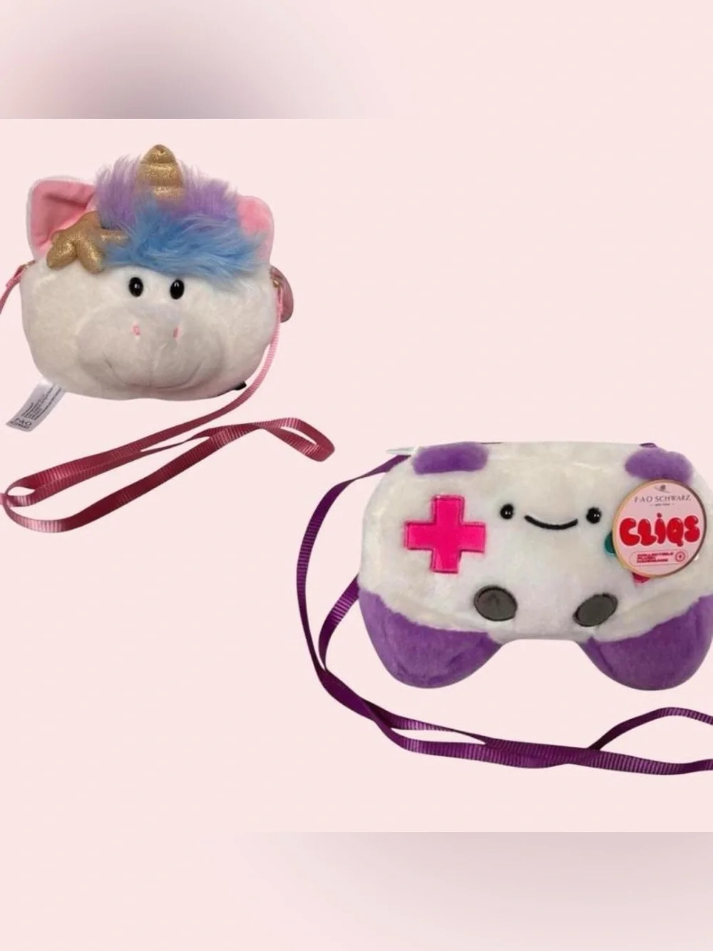 Plush Unicorn & Game Controller Kids Crossbody Bags - White, Purple, Pink