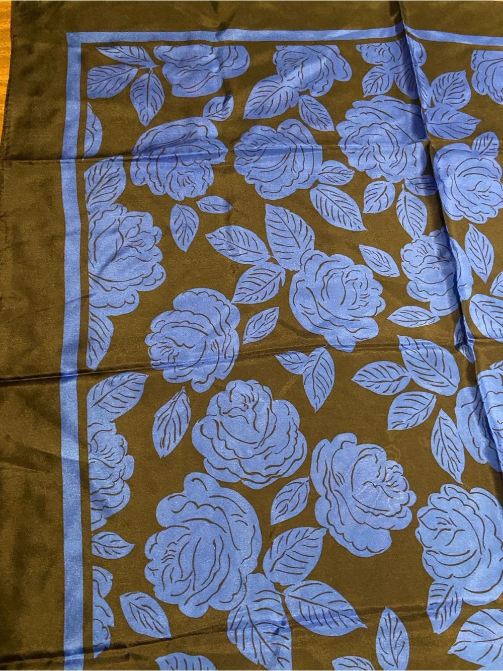 Vintage Dior Cobalt Blue & Black Floral Scarf
