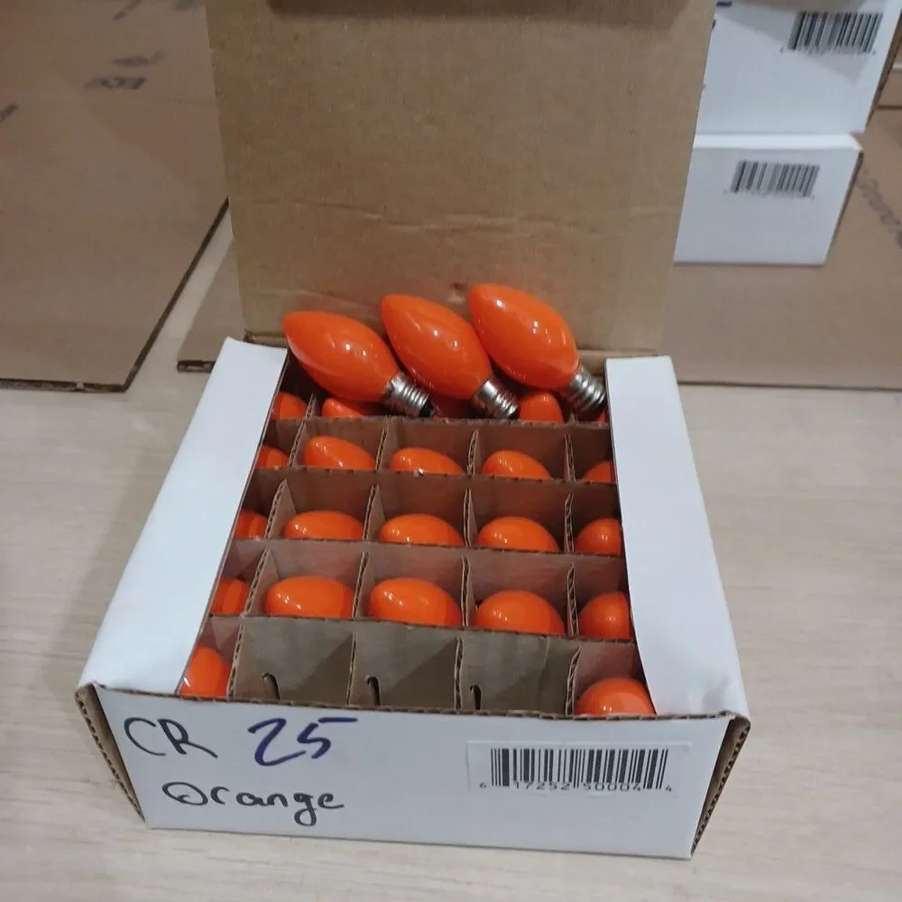 C7 5W Orange Box of 25 Replacement Bulbs Opaque 120v NOS Light Show Craft