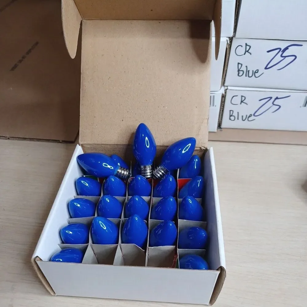 C7 5W Blue Box of 25 Replacement Bulbs Opaque 120v NOS Light Show Craft Outdoor