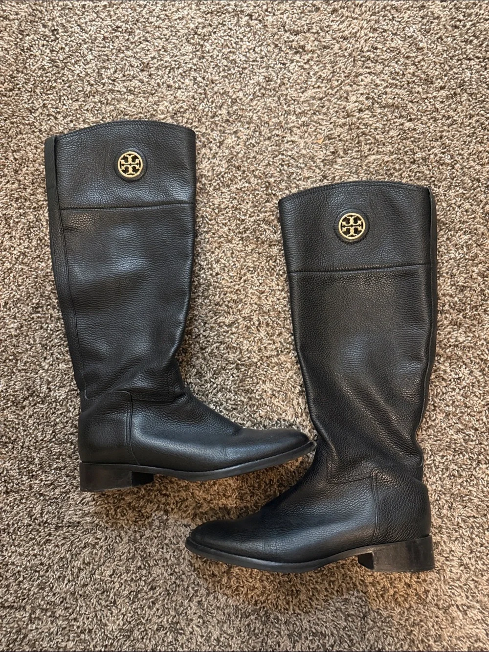 Tory Burch Black Leather Boots with Gold Logo
