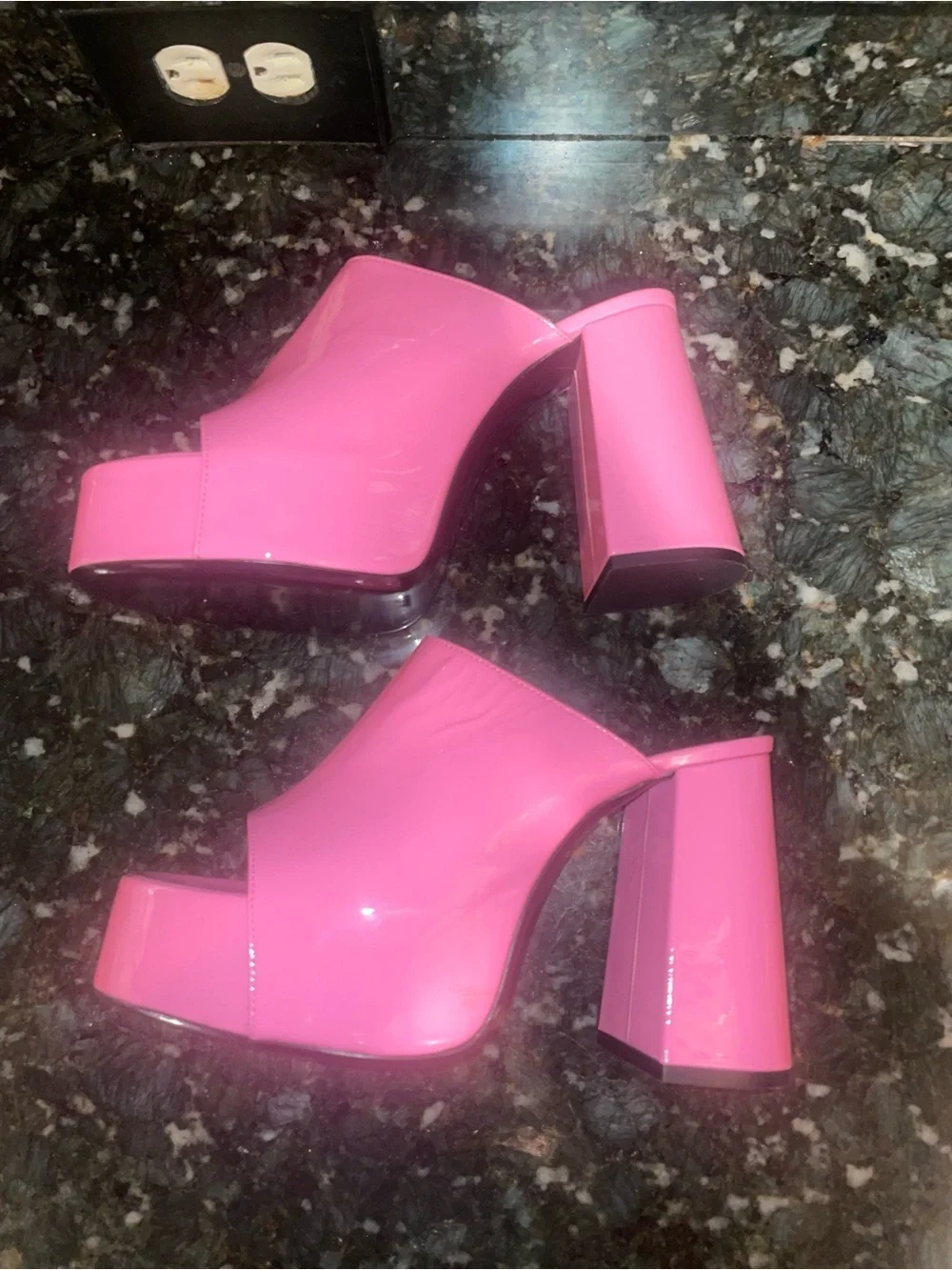 New! BY FAR Pink Brad Patent Platform 120mm Mule Sandals Barbie Pink💖 38 or US 8