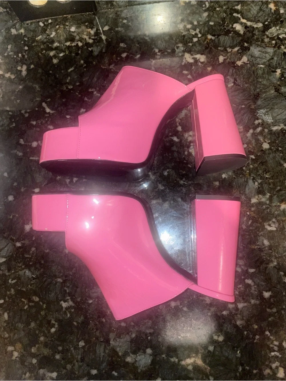 New! BY FAR Pink Brad Patent Platform 120mm Mule Sandals Barbie Pink💖 38 or US 8