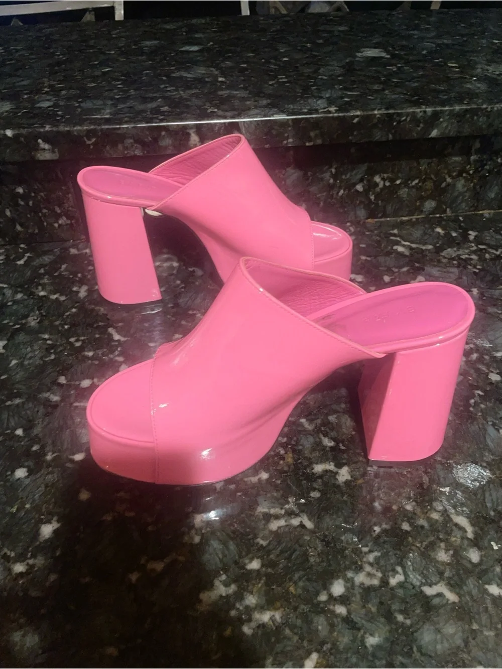 New! BY FAR Pink Brad Patent Platform 120mm Mule Sandals Barbie Pink💖 38 or US 8