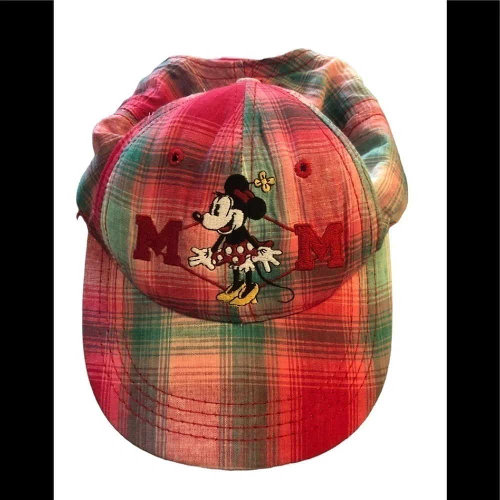 The Disney Store Girls Minnie Plaid Embroidered Snap Back Hat Red Green