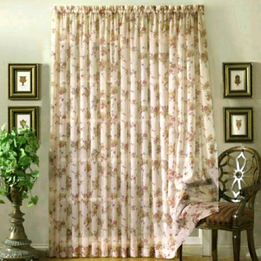 NWT Collette sheer cream burgundy floral curtains