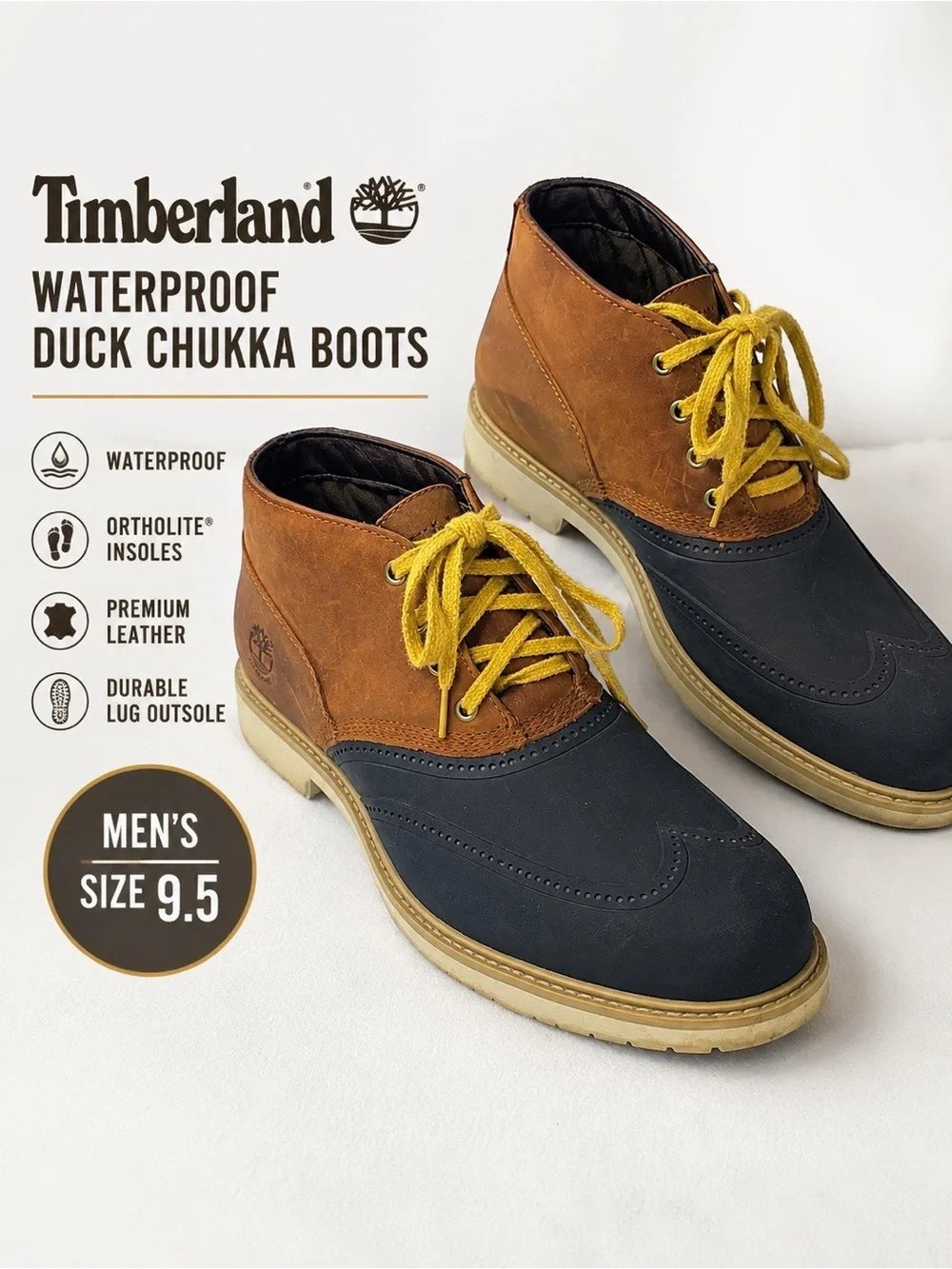 Timberland Waterproof Duck Chukka Boots Men’s 9.5 Brown Black Leather Ortholite