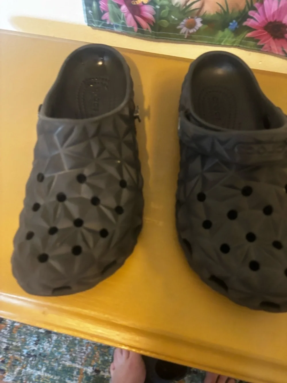 CROCS Kids Classic Clog in Black with Geometric Texture