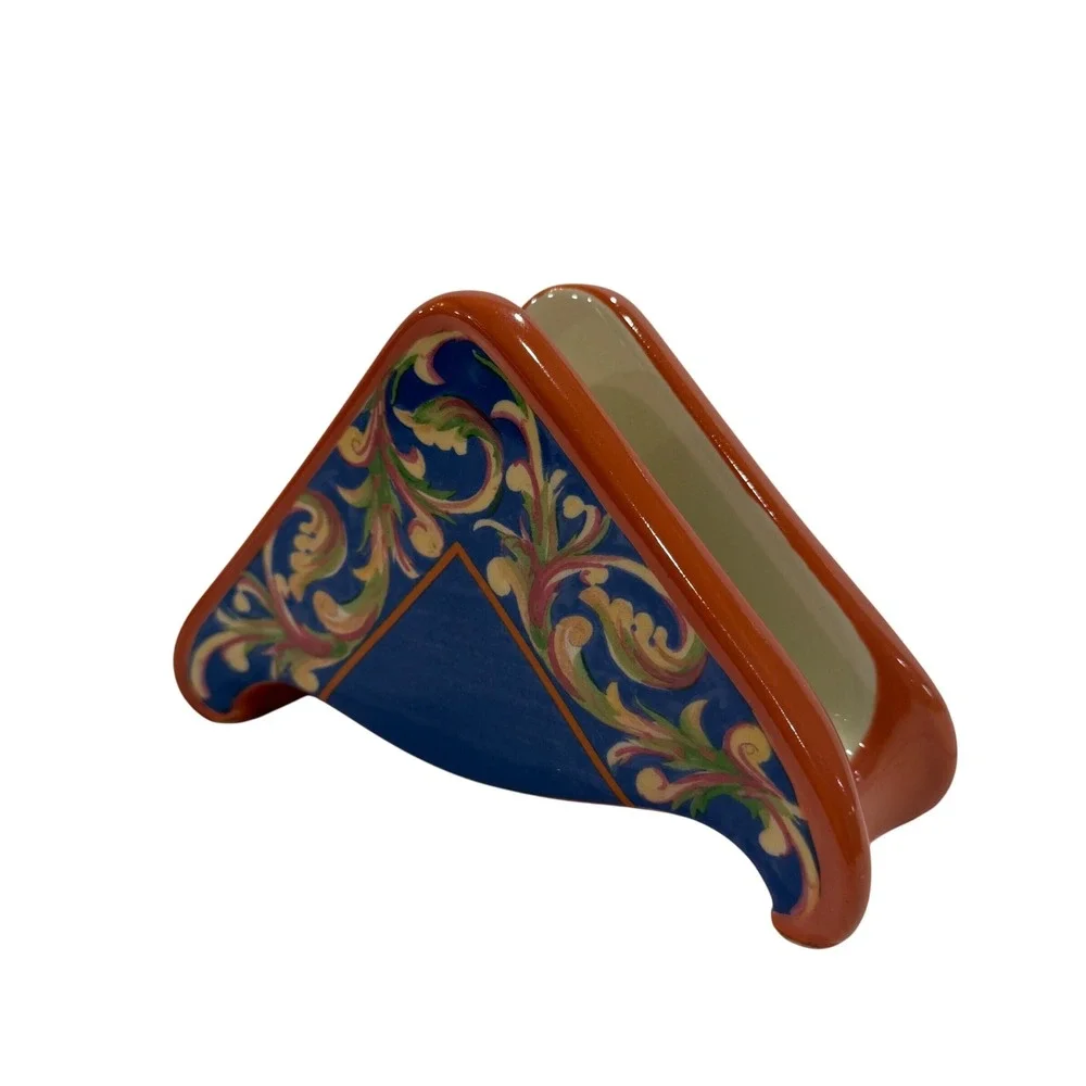 Pfaltzgraff Villa della Luna Ceramic Napkin Holder Orange Blue Whimsical 2004
