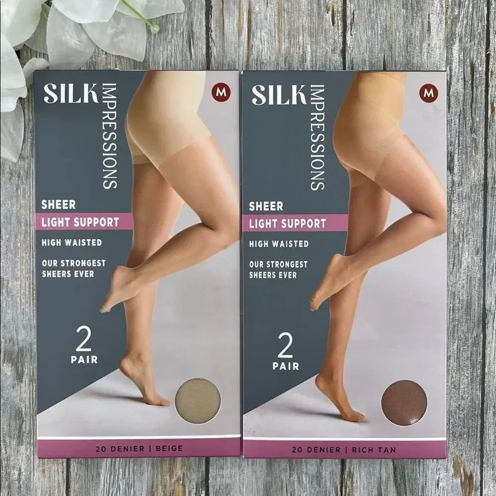 Silk Impressions Shimmer Sheer Pantyhose Stockings 20 Denier Sheer 2, 2-Packs M
