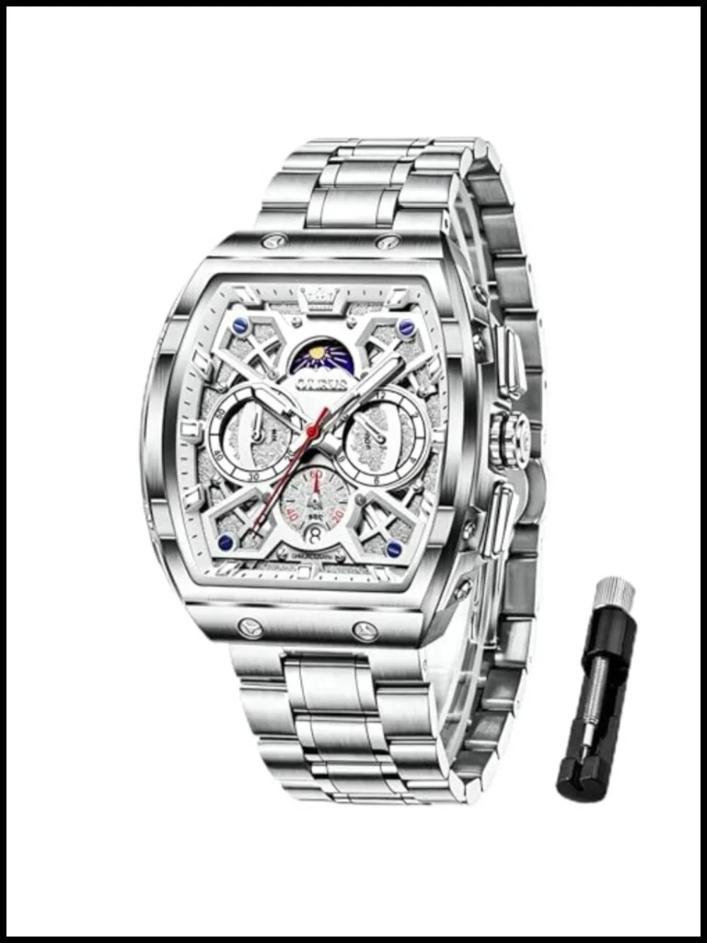 Men's OLEVS Quartz Watch Diamond Chronograph Stainless Steel Big Face