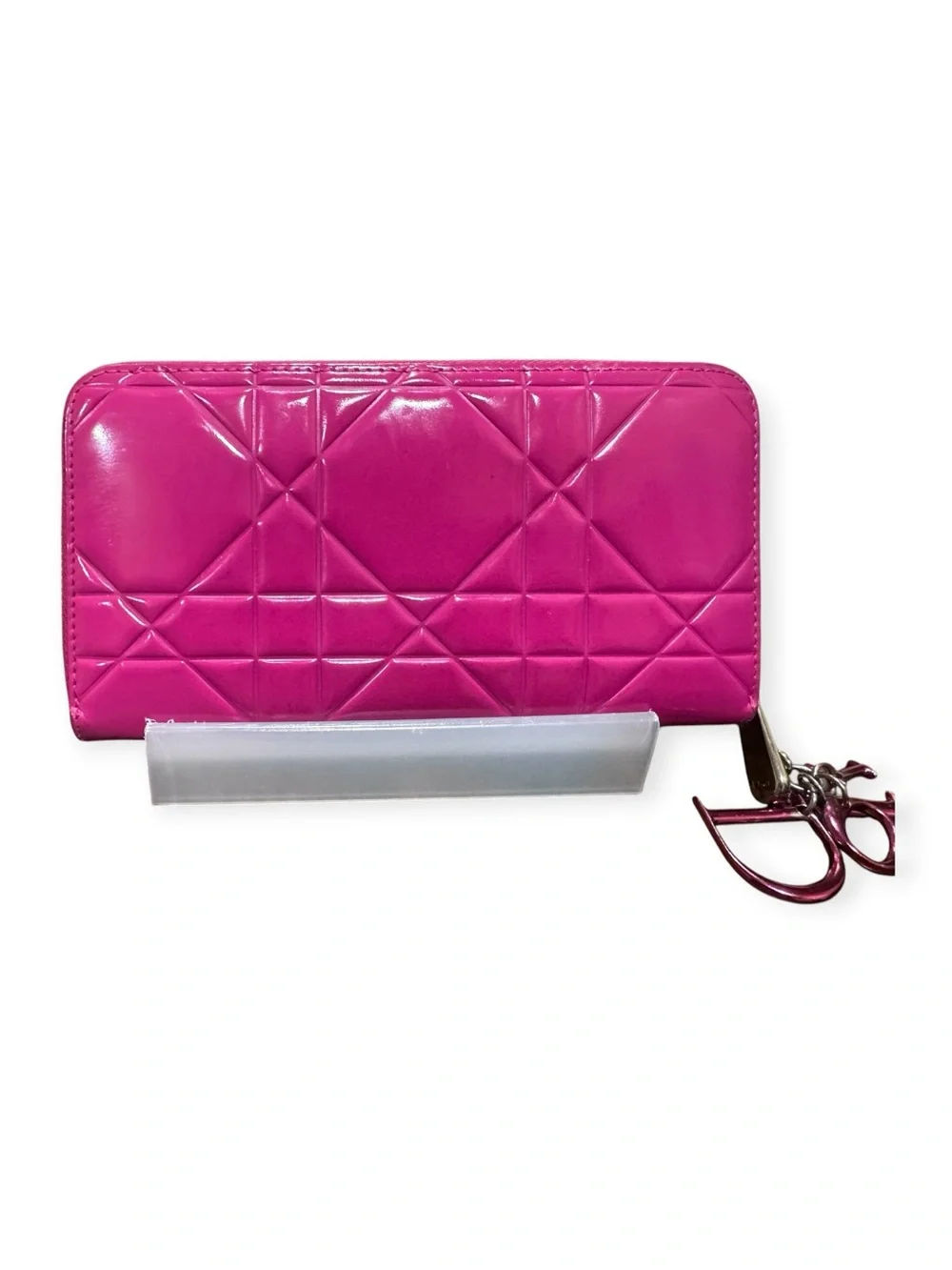 Christian Dior Cannage Patent Leather Zip Around Wallet