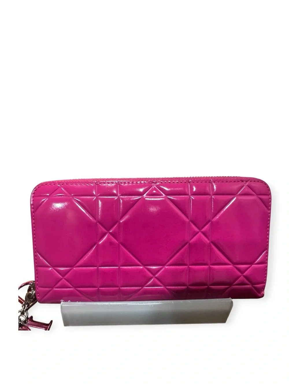 Christian Dior Cannage Patent Leather Zip Around Wallet