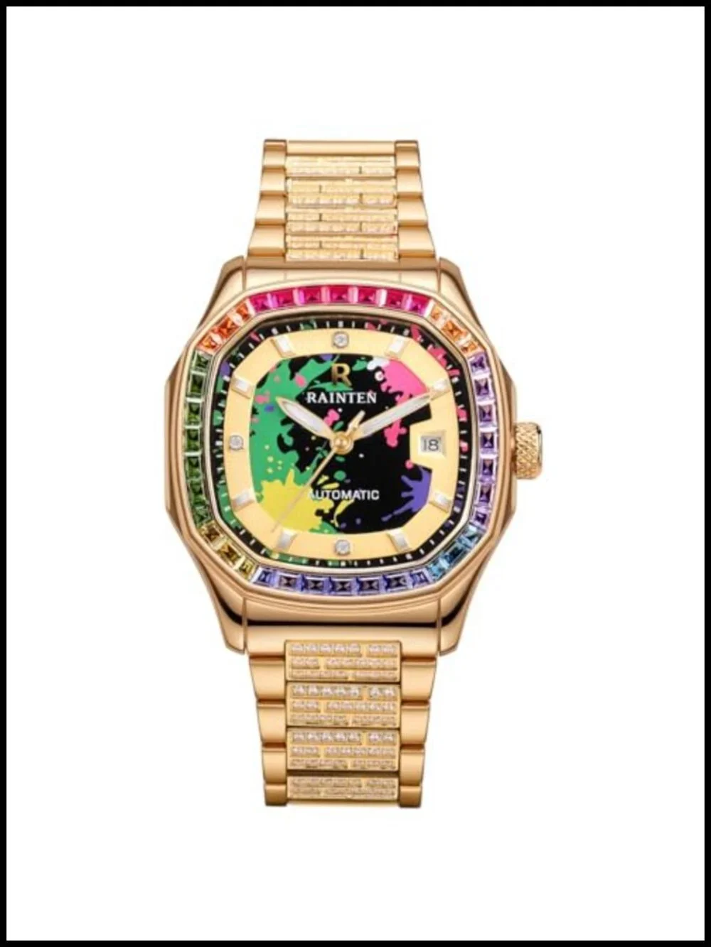 Mens Automatic Mechanical Watch Diamond Stainless Steel Waterproof