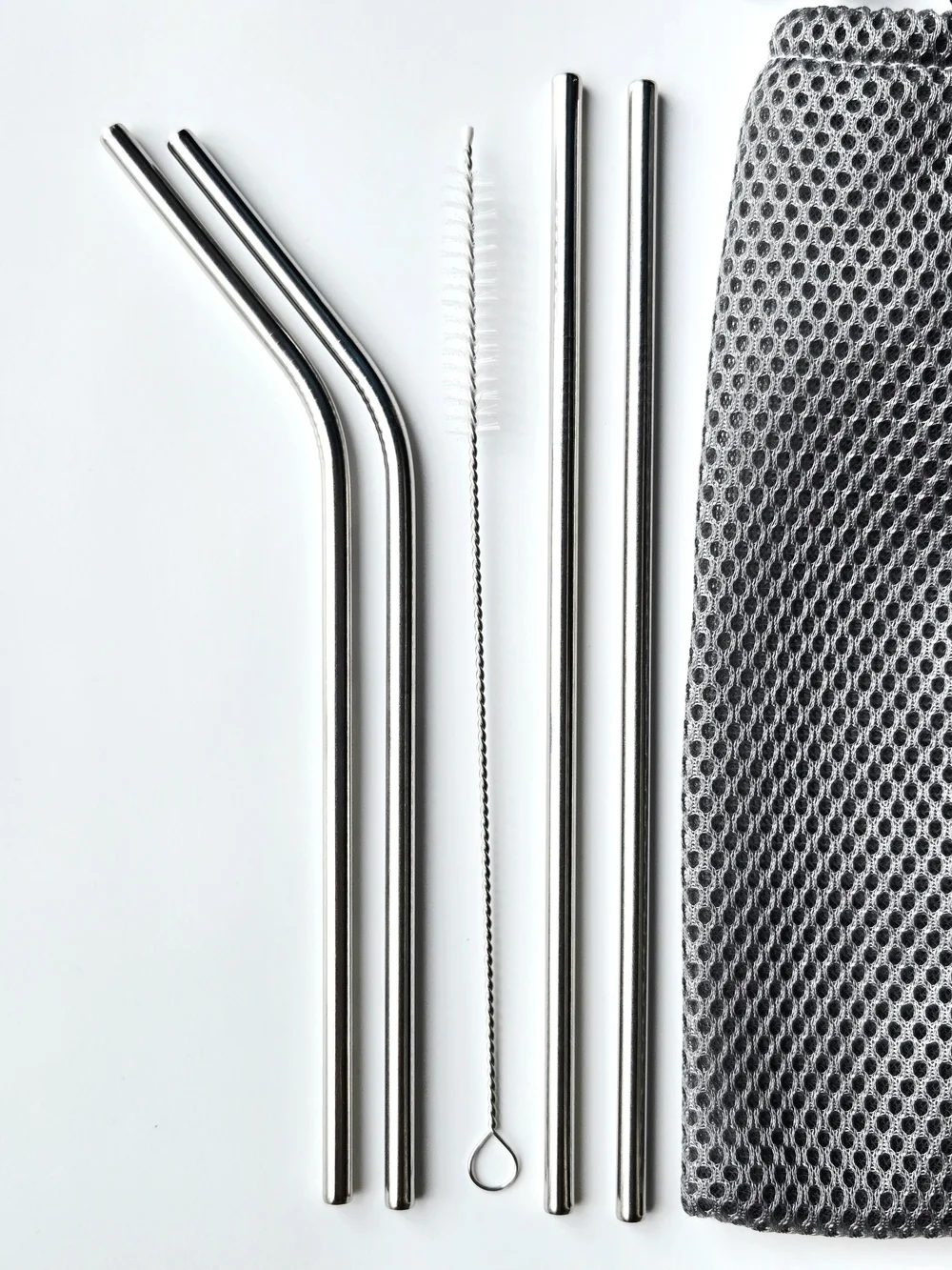 6PC Reusable Stainless Steel Straws Set Eco Friendly Kit + Mesh Travel Bag