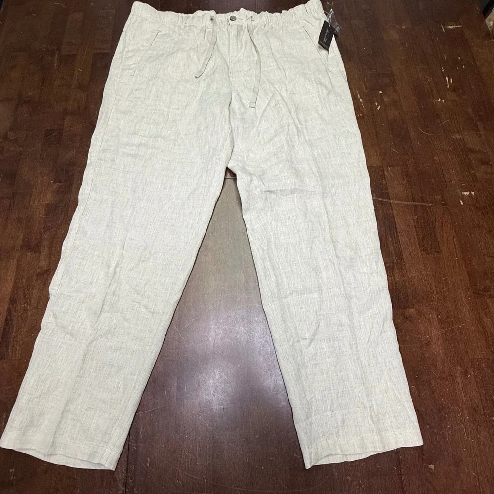 New Tasso Elba Island Linen Pants Mens XXL 42/32 Natural Drawstring 61511NATKH