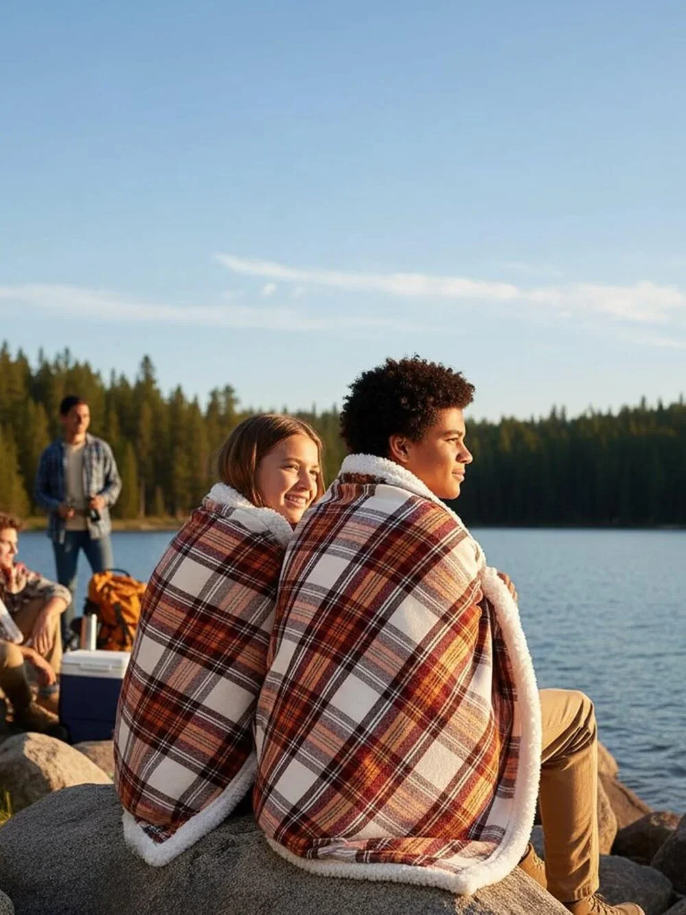 NWT Eddie Bauer Edgewood Plaid, Red, Sherpa Backed Throw, 50