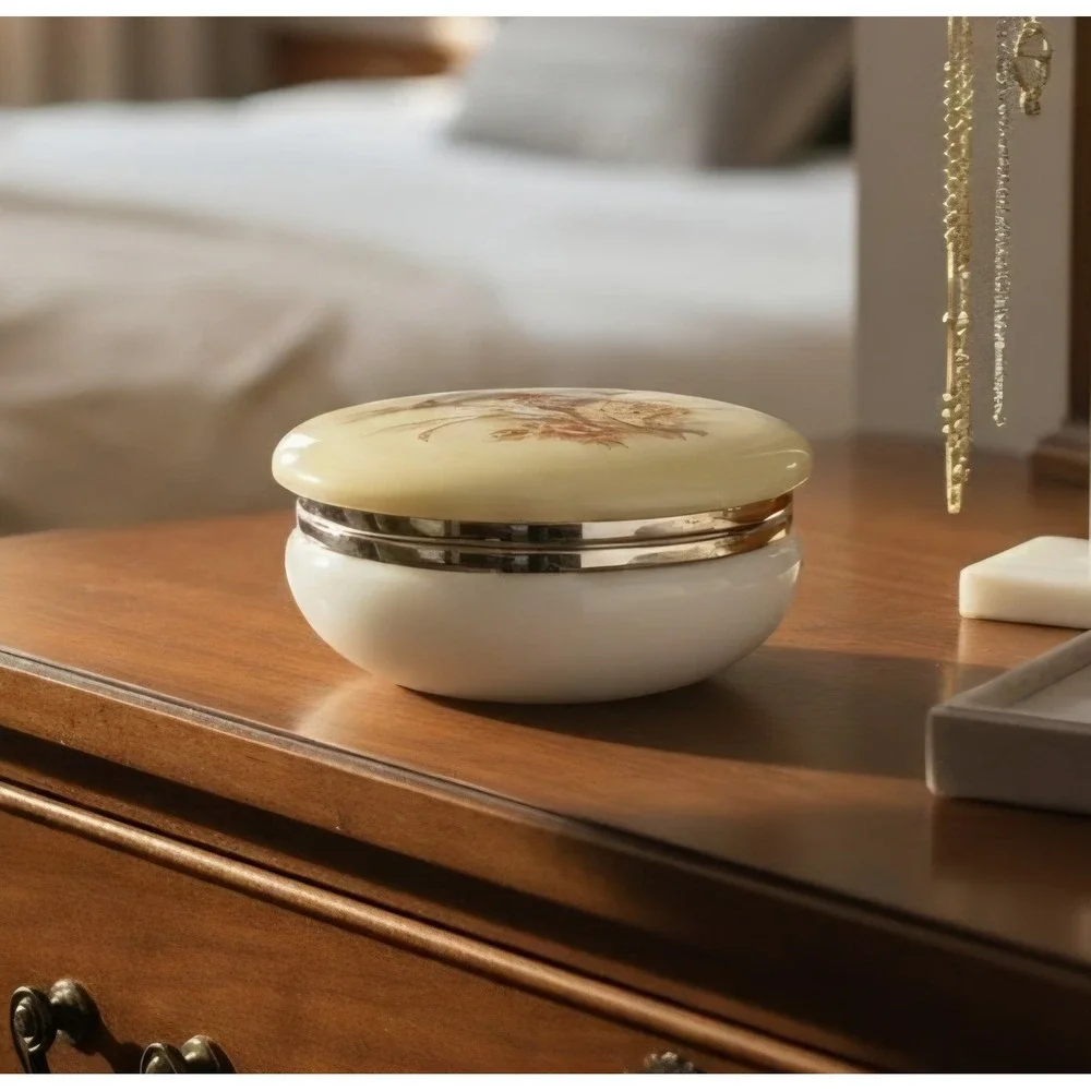 Vintage Italian Alabaster Butterfly Trinket Box Yellow Vanity Jar‎ Keepsake Box